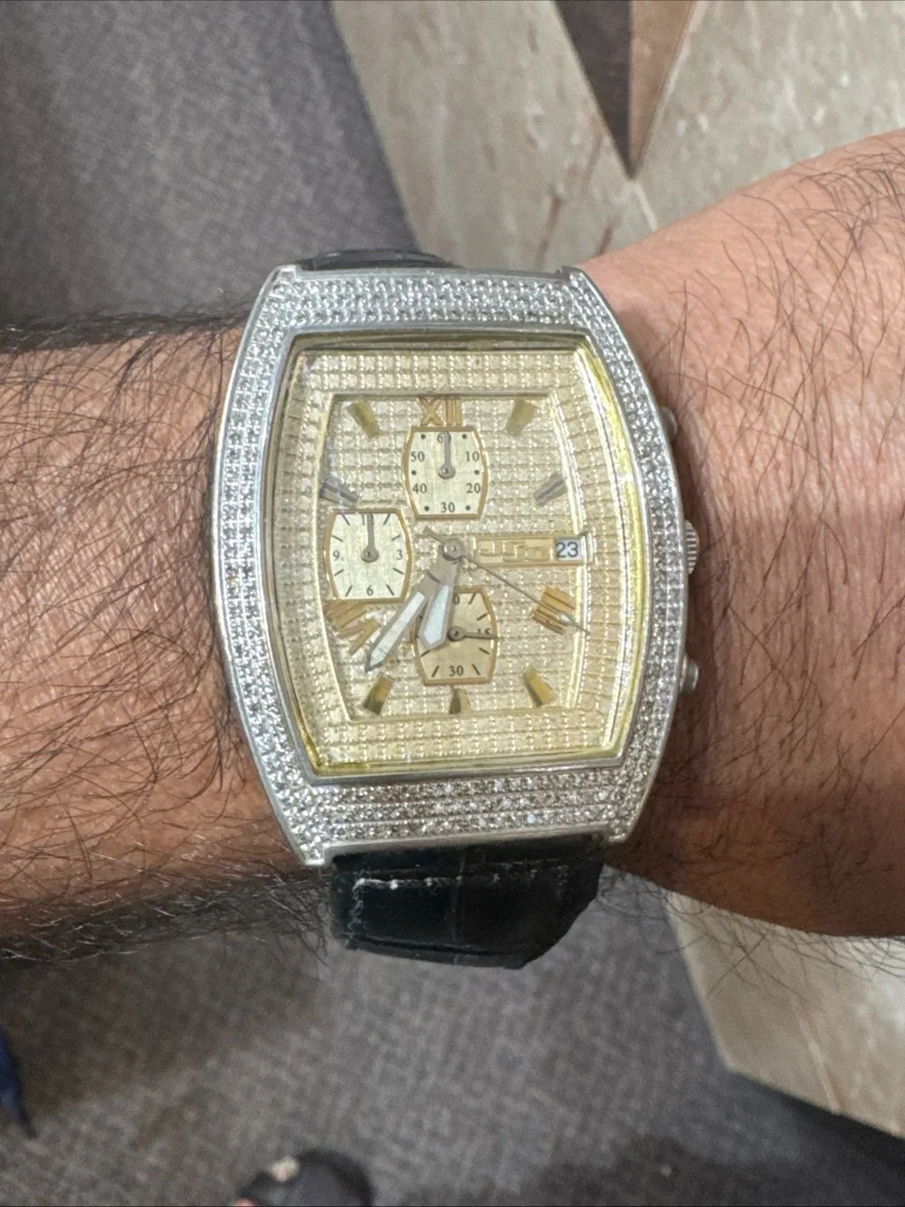 Jojo Diamond Chronograph Watch Tonneau Case Not Working Leather Band Repair